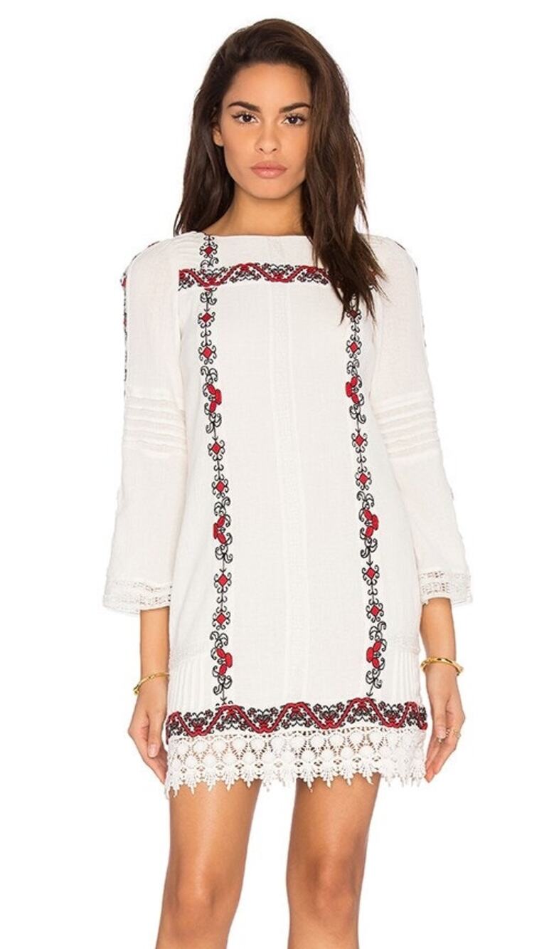 Alice + Olivia Riska White Embroidered Lace Hem 3/4 Sleeve Cotton Mini Dress 6
